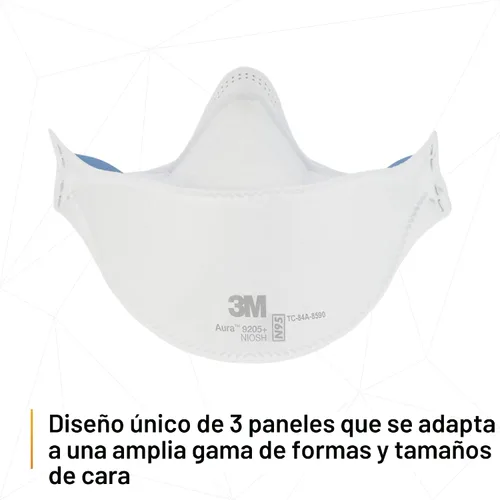 Miniatura 5 de 3M Aura - Respirador de partículas 9205+, N95, paquete de 20 respiradores desechables, envueltos individualmente, diseño de pliegue plano de 3