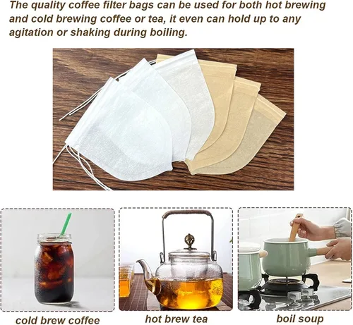 Miniatura 6 de Bolsas de filtro de té desechables con forma de lágrima para té suelto, café en polvo, biodegradables y compostables, bolsas infusoras de té vacías