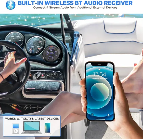 Miniatura 6 de Pyle Pyle PLMRBTRD1 - Controlador de audio Bluetooth inalámbrico Bluetooth con botón multimedia, receptor marino, control remoto con USB, AUX