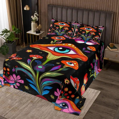Miniatura 29 de Erosebridal Juego de colcha de teñido anudado arcoíris, juego de ropa de cama bohemio de calavera de la muerte, juego de ropa de cama tamaño King