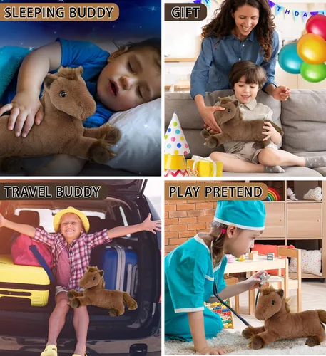 Miniatura 4 de DolliBu Fancy - Caballo marrón mentiroso súper suave, lindos animales de peluche realistas para niñas, niños, adultos, regalos de animales