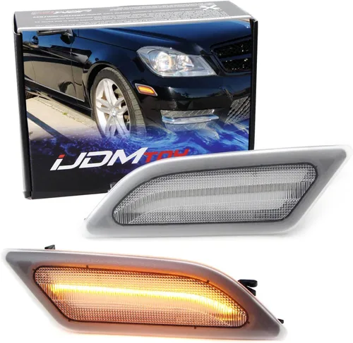 Miniatura 11 de iJDMTOY Kit de luz de marcador frontal LED ámbar con lente ahumada compatible con Mercedes W204 LCI C250 C300 C350 Sedán/Coupe 2012-14, alimentado