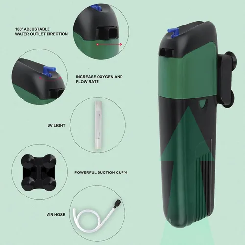 Miniatura 2 de FREESEA Bomba de filtro de energía para acuario: filtro interno de 5 vatios aumenta oxígeno 4 en 1 bomba 132 GPH para hasta 150 galones