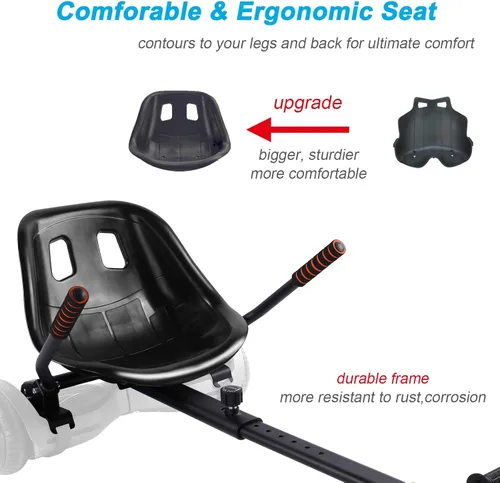 Miniatura 3 de Hishine Hoverboard Seat Attachment 265lbs Capacity, 26"-34.5" Adjustable Length Hover Board Go Kart Accessory w/Comfortable&Sturdy Seat,Go Cart Negro