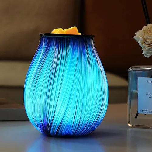 Calentador de Cera Eléctrico de Vidrio Artístico con Aromas, Vela Perfumida con Temporizador y 7 LED de Cambio de Color, Plato Desmontable de
