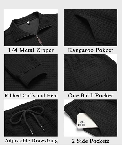 Miniatura 5 de COOFANDY Conjunto deportivo de 2 piezas para hombre, ajuste relajado, con media cremallera, para correr