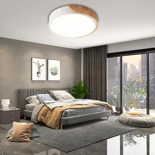 Miniatura 2 de Lámpara de techo de montaje empotrado, lámpara LED de techo de 12 pulgadas, blanco mate con madera, 4500 K/24 W (equivalente a 150 W), no regulable