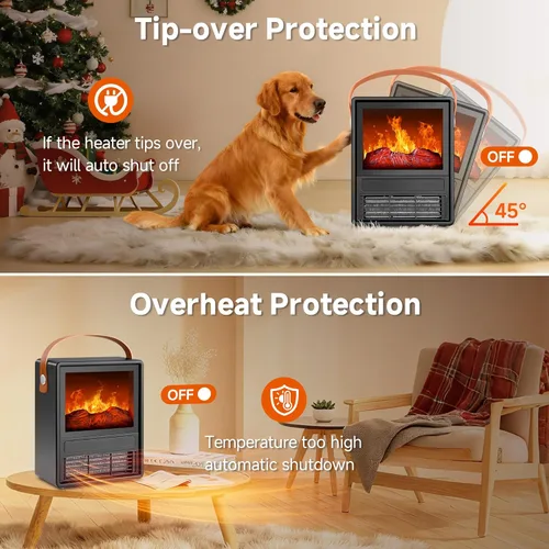 Miniatura 3 de FLAME&SHADE - Calentador de Chimenea Eléctrico Portátil para Uso en Interiores, Calentadores de Chimenea con Llama LED 3D, Protección Contra