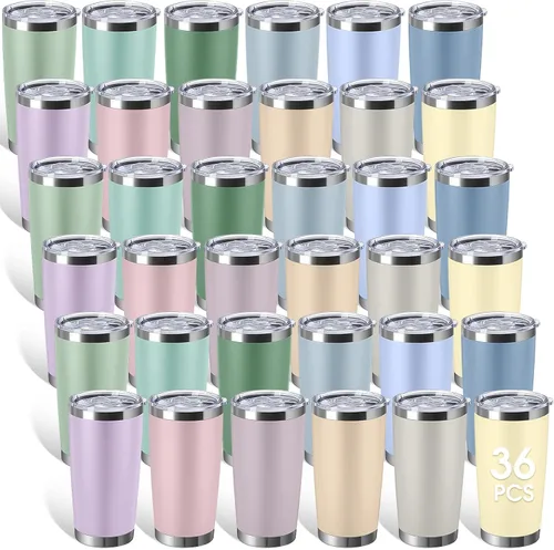 Miniatura 9 de Sieral Paquete de 36 vasos de acero inoxidable a granel con tapa, aislamiento al vacío de doble pared, taza de café de viaje con recubrimiento