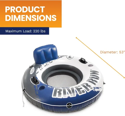 Miniatura 3 de INTEX 58825EP River Run 1 Inflatable Floating Lounge: Comfortable Backrest – Built-in Cup Holders – Durable Grab Handles – All Around Grab Rope