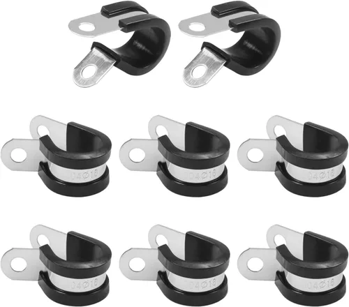 Miniatura 25 de MroMax Abrazadera de cable de 0.236 in de diámetro EDPM Abrazadera aislada acolchada de goma 304 Abrazadera de tubería de acero inoxidable 0.24 "R