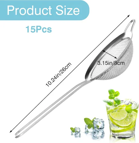 Miniatura 3 de 15 coladores pequeños de acero inoxidable, pequeño colador de té de malla fina, mini tamiz de acero inoxidable con asa, coladores de metal de cocina
