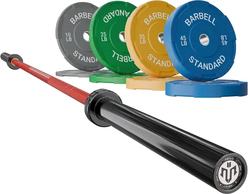 Miniatura 7 de Mikolo - Barra olímpica de 7 pies, barra para levantamiento y potencia de pesas de 45 lb, barra olímpica para capacidad de 1500 lb, barra