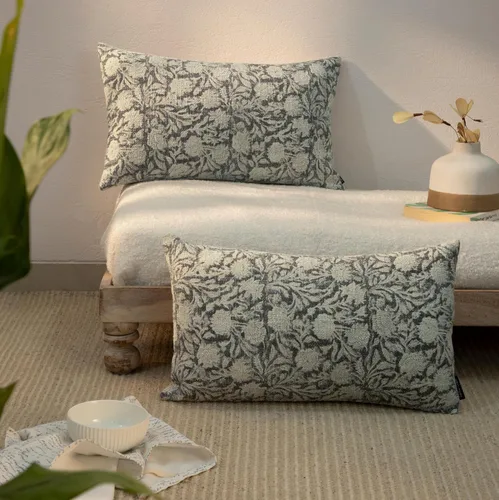 Miniatura 11 de Juego de 2 fundas de almohada decorativas de algodón indio vintage con estampado a mano (marrón ladrillo, 18 x 18 pulgadas (paquete de 2))
