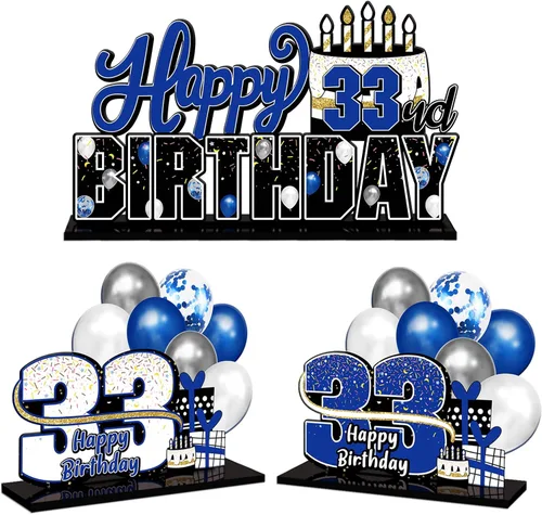 Miniatura 15 de LINGTEER Feliz 10º Cumpleaños Juego de Centros de Mesa de Acrílico Azul para Mesa - Brindemos por Diez Años Decoraciones de Regalo de Fiesta de 10º