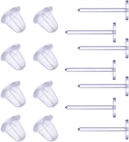 Miniatura 5 de Aretes transparentes para deporte/trabajo, aretes de plástico de 3 mm para orejas sensibles, aretes de tuerca transparentes invisibles de 100 pares