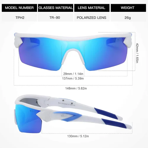 Miniatura 2 de Bevi Polarized Sports Sunglasses TR90 Unbreakable Frame for Men Women Running Cycling Golf Baseball Amarillo Azul
