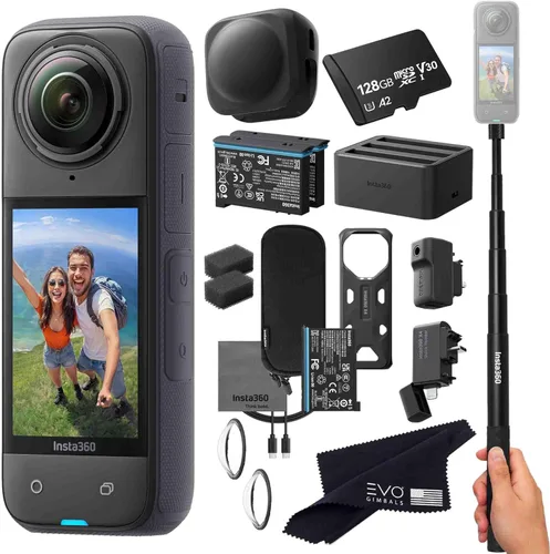 Insta360 X4 Pro Bundle-8K Cámara de acción 360 impermeable con video 8K 360 HDR, | El paquete incluye selfie Stick, 2 baterías adicionales,