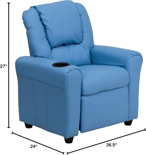 Miniatura 2 de EMMA + OLIVER Reclinable infantil de vinilo azul claro con portavasos y reposacabezas