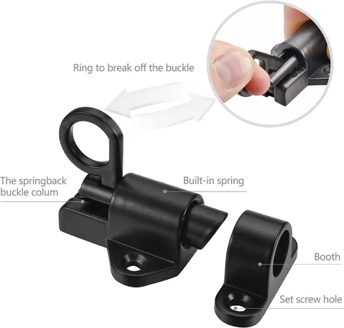 Miniatura 6 de 4 pestillos de cierre automático, pestillo de puerta de resorte para valla de madera, pestillos automáticos de puerta resistentes de seguridad, Negro