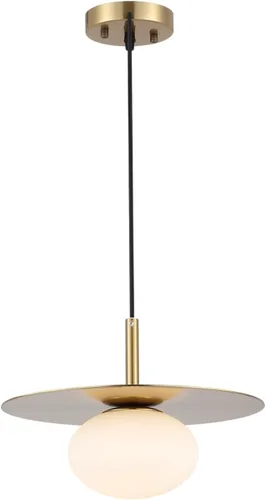 Miniatura 13 de BYOLIIMA Juego de dos lámparas colgantes de globo moderno con pantalla de vidrio blanco lechoso latón dorado estilo granja lámpara colgante de 11.81