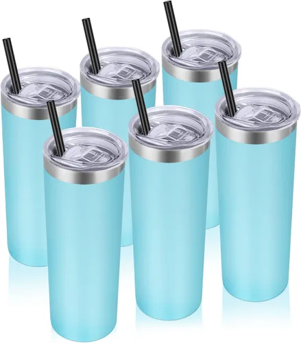 Miniatura 28 de VEGOND - Vaso delgado de acero inoxidable de 20 oz con aislamiento al vacío con tapa y pajita, taza de café de doble pared, taza de viaje