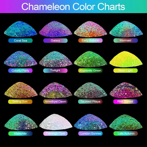 Miniatura 3 de Renfio Chameleon Purpurina Gruesa con Brillo, Juego de Purpurina de Resina de 16 Colores que Cambian de Color, Cada uno 10g/0.35oz, Copos