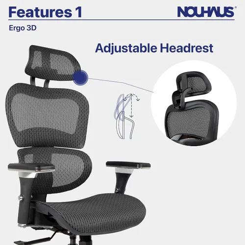 Miniatura 7 de Nouhaus Ergo3D - Silla ergonómica de oficina con soporte lumbar de malla con reposabrazos ajustable 4D, reposacabezas y ruedas ajustables, respaldo