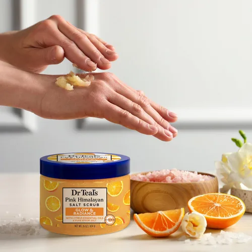 Miniatura 6 de Dr Teal's Exfoliante corporal con sal del Himalaya rosa, resplandor y resplandor con sal pura de Epsom y aceites esenciales cítricos, 16 onzas