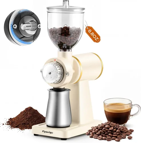 Molinillos de café eléctricos para uso doméstico, 8 ajustes ajustables, rebabas planas de acero inoxidable, diseño silencioso de baja estática para