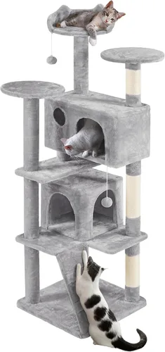 Miniatura 33 de Topeakmart Árbol para gatos de 54 pulgadas, torre para gatos con postes rascadores y percha para condominios grandes, muebles de casa con soporte