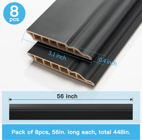 Miniatura 6 de Art3d Moldura para zócalo de pared, paquete de 8 unidades de 56 x 3.2 pulgadas, zócalo de poliestireno de alto impacto, instalado con pegamento