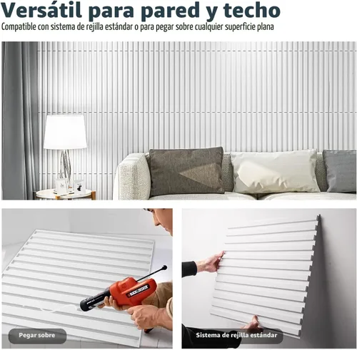 Miniatura 5 de Art3d Panel de pared de listones 3D, panel texturizado acanalado de 12 azulejos 19.7 x 19.7 pulgadas - Blanco Cuadrado - Blanco