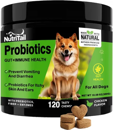 Probióticos para perros – Masticables suaves para apoyo digestivo e inmunológico con prebióticos, fibra y enzimas – Alivia la diarrea, los gases y