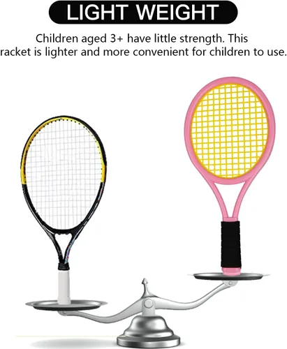 Miniatura 8 de Juego de raqueta de tenis para niños, raqueta de 17 pulgadas con 1 pelota de tenis, 4 volantes de bádminton y 3 pelotas suaves para deportes