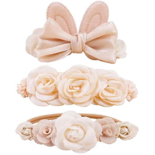 Diademas de niña de nylon con flores elásticas, 3 piezas, accesorios para el pelo, regalo para recién nacidos, bebés y niños pequeños (TU-HDJ-3PCS)
