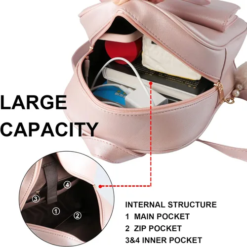 Miniatura 17 de ZGWJ Mini mochila de cuero con moño, mochila pequeña, linda mochila casual de viaje para niñas y mujeres, M, Mochilas tipo mochila