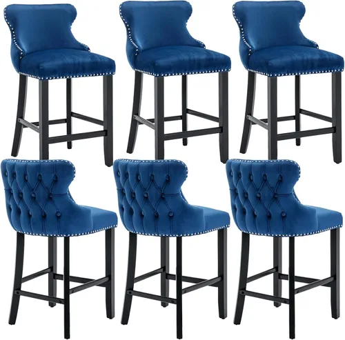 Miniatura 10 de mikibama Juego de 2 taburetes de bar de terciopelo con respaldo de ala, sillas de bar tapizadas con botones capitoné con altura de mostrador