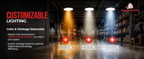 Miniatura 5 de RuggedGrade Luz LED UFO High Bay de la serie Titan VI de 100 W - 16,500 lúmenes - Sensor de movimiento - Color seleccionable 3000K/4000K/5000K