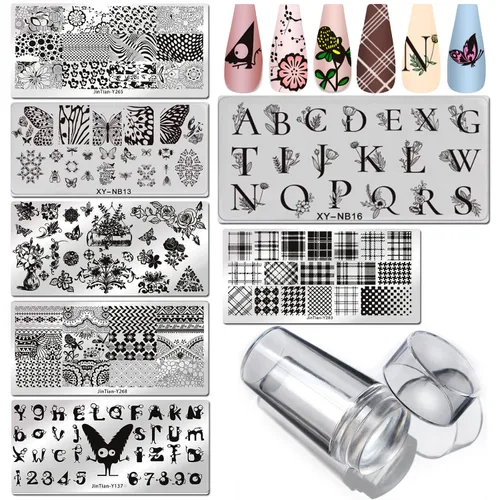 Miniatura 10 de LoveOurHome Kit de placa de estampado de uñas, diseño de flores, mariposa, encaje, animales, plantilla, plantilla, sellos, placa, silicona