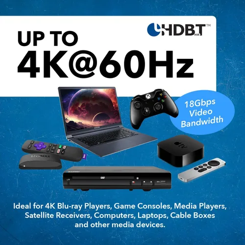 Miniatura 6 de OREI Extensor de conmutador de matriz HDMI 4K 4K - HDBaseT UltraHD 4K @ 60Hz 4:4:4 sobre cable CAT5e/6/7 individual con HDR, CEC e IR control