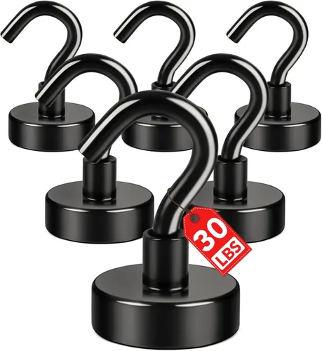 E BAVITE Ganchos magnéticos negros, gancho magnético de neodimio fuerte de 30 libras para crucero, parrilla, toalla, colgar en interiores, cocina,