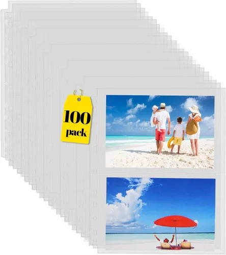 Miniatura 10 de Sooez Paquete de 30 protectores resistentes para fotos o postales, fundas de plástico transparente para carpetas de 3 anillas, dos bolsillos de 5 x
