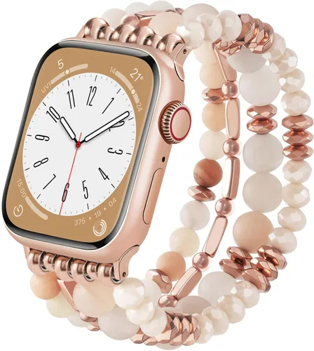 Miniatura 16 de VISOOM - Pulsera de cuentas boho compatible con Apple Watch Band de 40mm/38mm/41mm Series 9 8 7 SE; pulsera de moda de cuentas de cristal hecha a