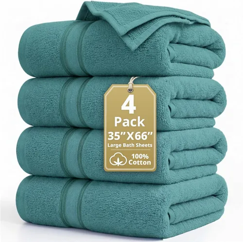 Miniatura 48 de Lane Linen Juego de 4 toallas de baño de 100 % algodón (35 x 66 pulgadas), juego de toallas de baño extragrandes de algodón sin torsión, secado Gris