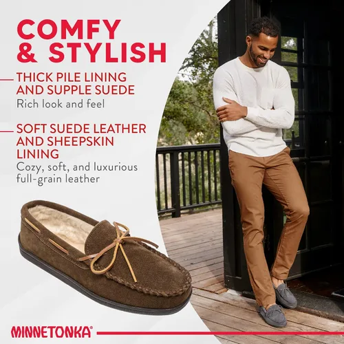 Miniatura 4 de Minnetonka - Pantuflas con suela rígida y forro de pelo para hombre