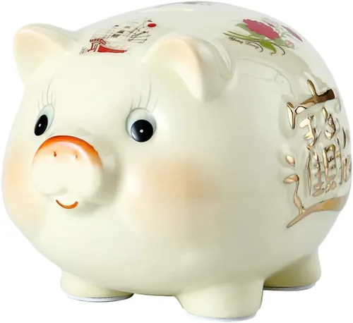 LIFKOME Alcancía de cerámica para niños y adultos, creativa, divertida, para decoración del hogar, caja de dinero de 6.3 x 5.3 x 4.7 pulgadas, caja