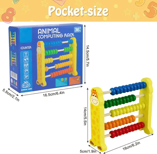 Miniatura 6 de Sealive Juguete de madera para contar – Ábaco de 50 cuentas para matemáticas de niños, contadores de jirafas de dibujos animados para niños