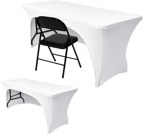 Miniatura 16 de Nasitos Paquete de 2 Manteles Ajustados de Spandex Negro para Mesas de 4 Pies - Cubierta para Mesa Plegable con Respaldo Abierto, Tela Lavable