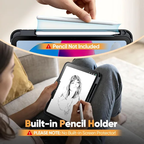 Miniatura 7 de JETech Funda con función atril para iPad (A16) de 11ª/10ª generación (2025/2022) con soporte para lápices, funda delgada a prueba de golpes, parte